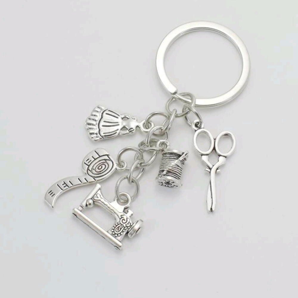 Silver Sewing Charm Keychain
